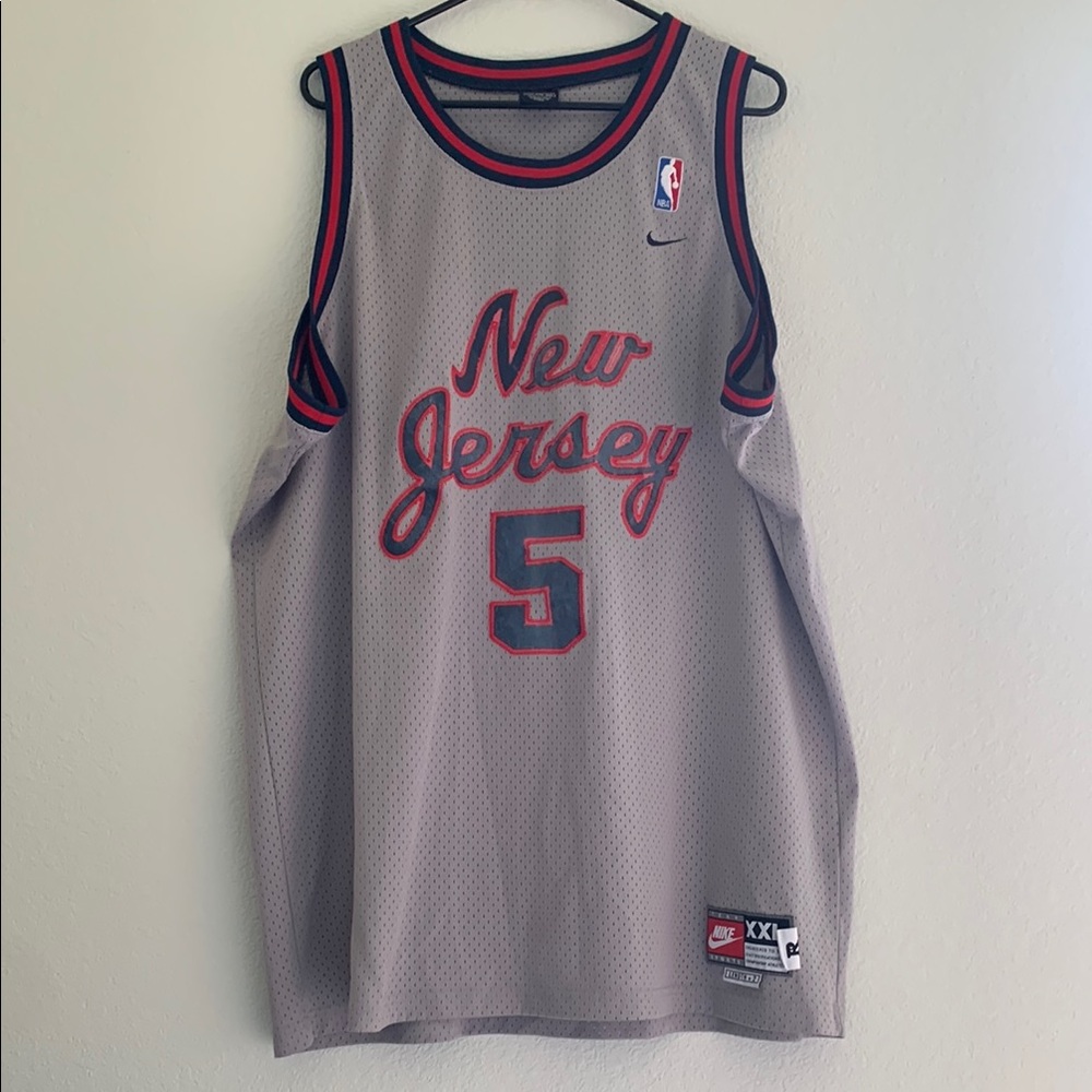 Nike Gray and Red Retro Basketball Jersey KIDD